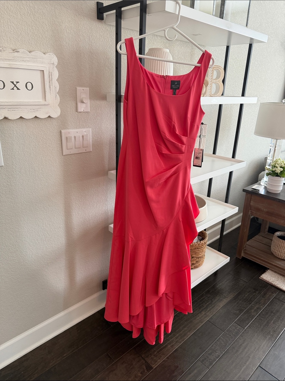 New with Tags Tahari ASL Vibrant Coral One-Shoulder Ruffle Dress